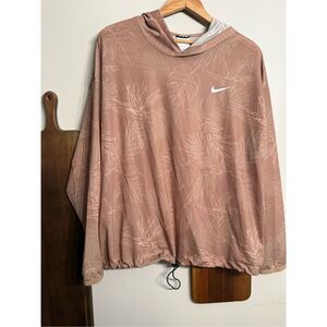 Nike Brown Tan White Pro Cover Up Mesh Sheer Pullover Hoodie Size Medium